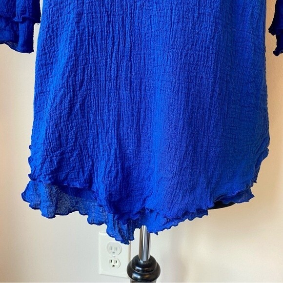 SOFT SURROUNDINGS Siesta Key Tunic Top Electric Blue Cotton Ruffle Tiered - Picture 5 of 10